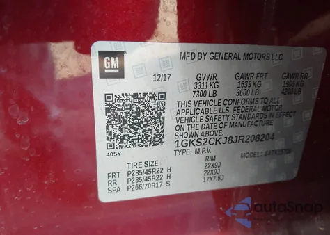 2018 GMC Yukon Denali из США, поврежденный, VIN 1GKS2CKJ8JR208204